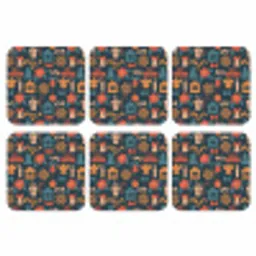 Patroon - Kerst - Symbolen - Blauw onderzetter kurk middel 366 -3d