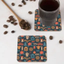 Patroon - Kerst - Symbolen - Blauw onderzetter kurk middel 366 -sfeer2