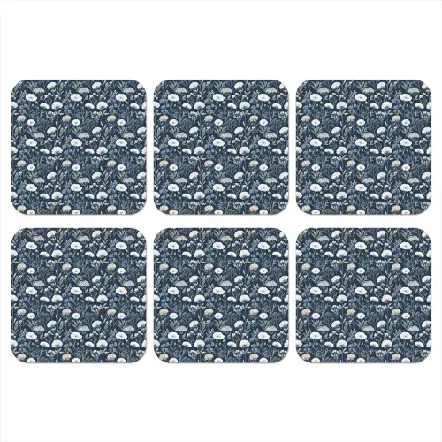 Patroon - Bloemen - Wit - Blauw onderzetter kurk middel 366 -3d