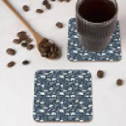 Patroon - Bloemen - Wit - Blauw onderzetter kurk middel 366 -sfeer2