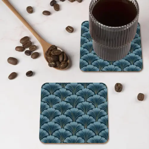 Patroon - Ginkgoblad - Blauw onderzetter kurk middel 366 -sfeer2