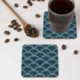 Patroon - Ginkgoblad - Blauw onderzetter kurk middel 366 -sfeer2