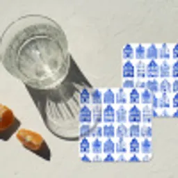 Patroon - Huizen - Blauw onderzetter kurk middel 366 -sfeer4