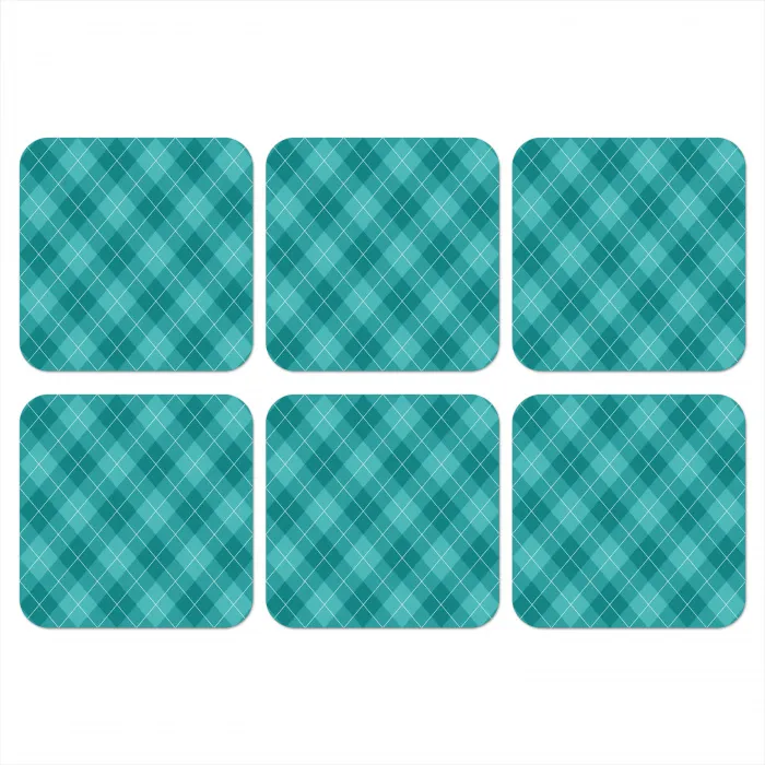 Patroon - Ruiten - Blauw onderzetter kurk middel 366 -3d