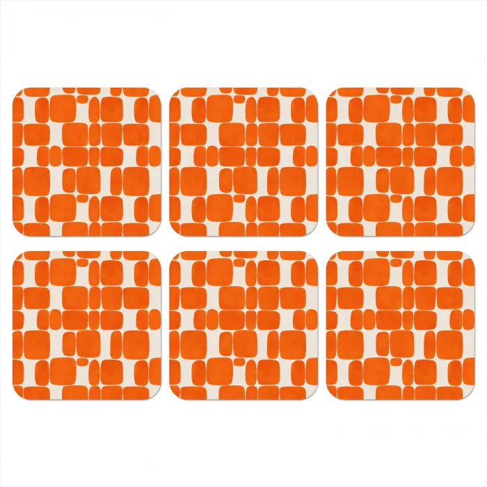 Patroon - Retro - Oranje onderzetter kurk middel 366 -3d