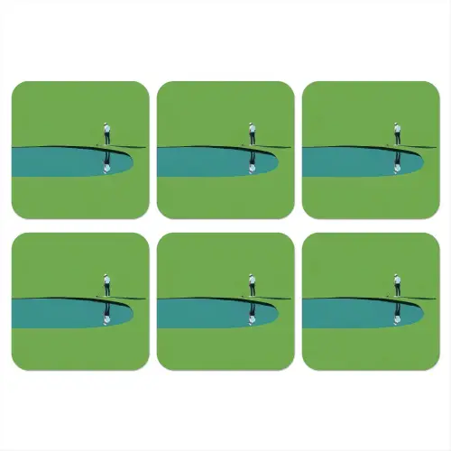 Persoon - Golf - Water - Blauw onderzetter kurk middel -3d