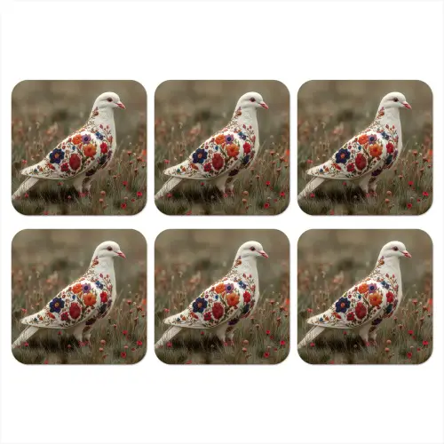Duif - Bloemen - Natuur onderzetter kurk middel -3d