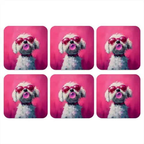 Pink - Hond - Bubbel onderzetter kurk middel -3d