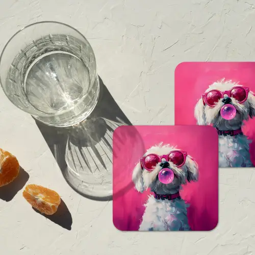 Pink - Hond - Bubbel onderzetter kurk middel -sfeer4