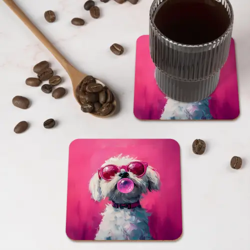Pink - Hond - Bubbel onderzetter kurk middel -sfeer2