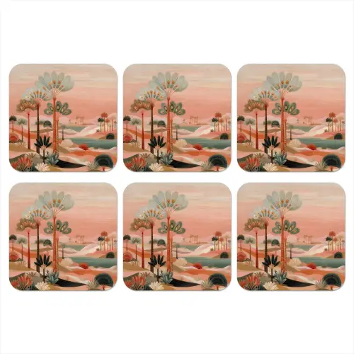 Roze landschap - Palmen - Water onderzetter kurk middel -3d
