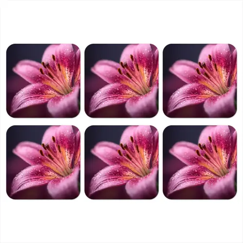 Roze - lelie - Dauwdruppels onderzetter kurk middel -3d