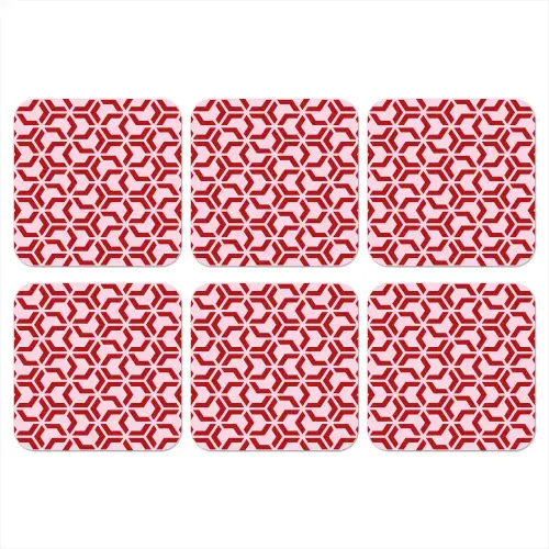 Roze - Rood - Geometrisch - Patroon onderzetter kurk middel 366 -3d