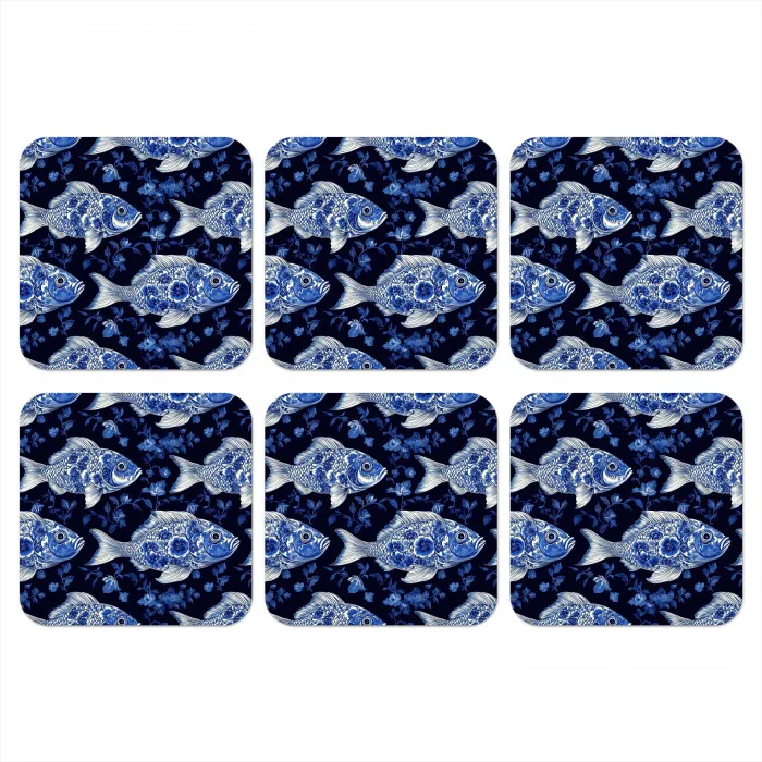 Vissen - Bloemen - Blauw onderzetter kurk middel 366 -3d