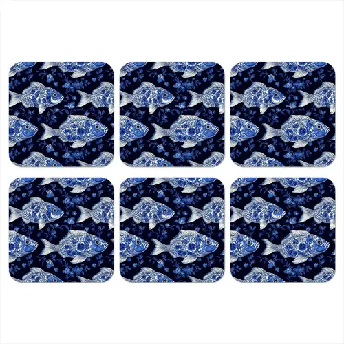 Vissen - Bloemen - Blauw onderzetter kurk middel 366 -3d