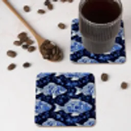 Vissen - Bloemen - Blauw onderzetter kurk middel 366 -sfeer2