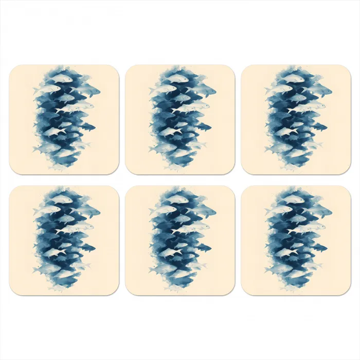 Vissen - Minimalistisch - Blauw onderzetter kurk middel -3d