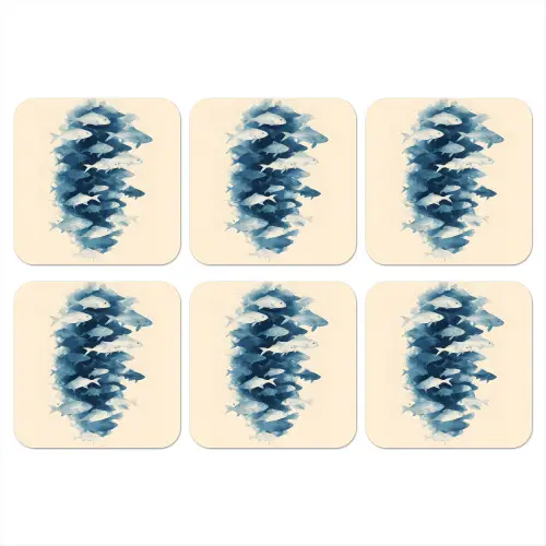 Vissen - Minimalistisch - Blauw onderzetter kurk middel -3d