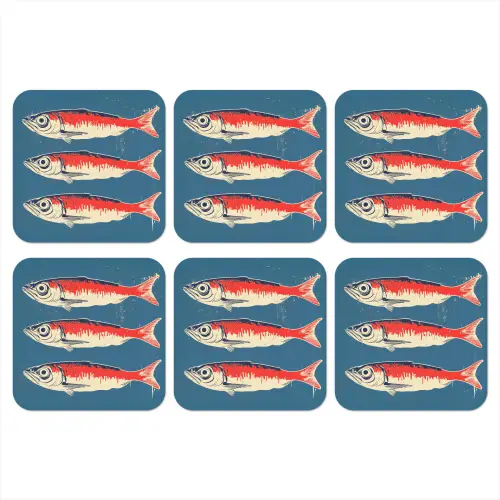 Vissen - Rood - Blauw onderzetter kurk middel -3d