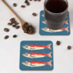 Vissen - Rood - Blauw onderzetter kurk middel -sfeer2