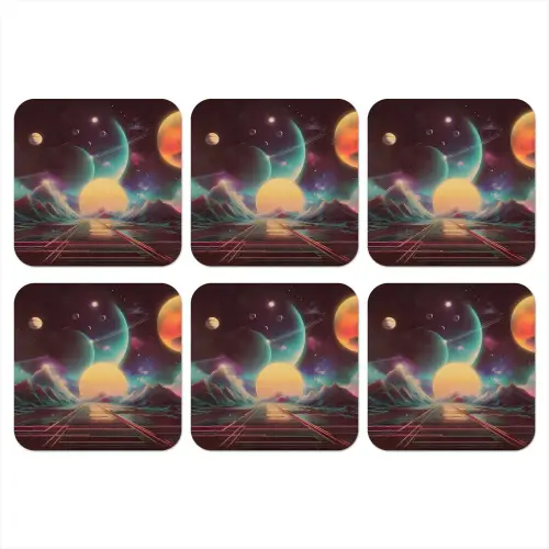 Planeten - Neon - Berglandschap - Zon onderzetter kurk middel -3d