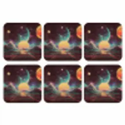 Planeten - Neon - Berglandschap - Zon onderzetter kurk middel -3d