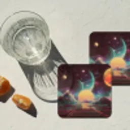 Planeten - Neon - Berglandschap - Zon onderzetter kurk middel -sfeer4
