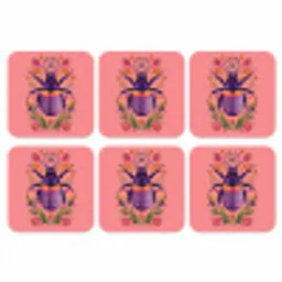 Paars - Kever - Stipjes - Bloemen onderzetter kurk middel -3d