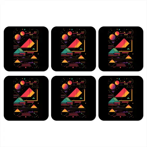 Piramides - Cirkels - Neonkleuren - Geometrisch onderzetter kurk middel -3d