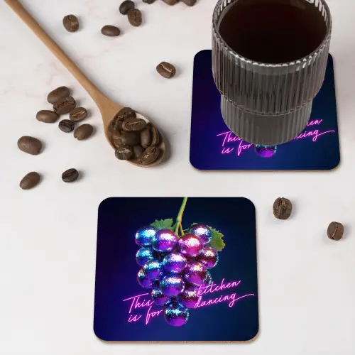 Quote - Neon - Disco - Druiven onderzetter kurk middel -sfeer2
