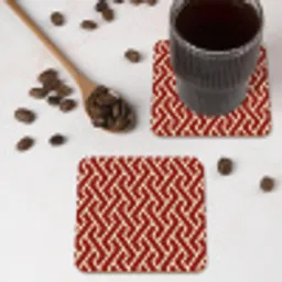 Rood - Beige - Patroon - Lijnen onderzetter kurk middel 366 -sfeer2
