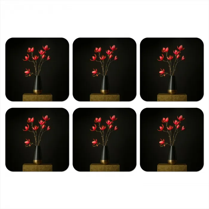 Rode - Bloemen - Vaas onderzetter kurk middel -3d