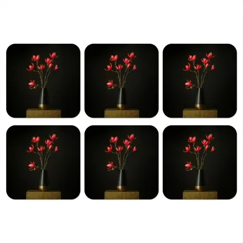 Rode - Bloemen - Vaas onderzetter kurk middel -3d