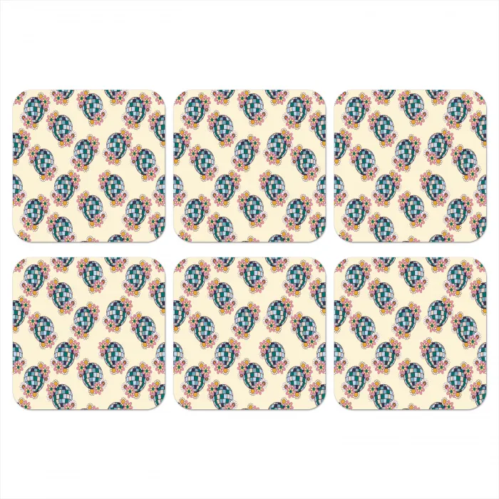 Retro - Disco - Bloemen - Discobal onderzetter kurk middel 366 -3d