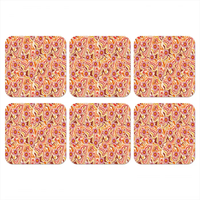 Retro - Bloemen - Patroon onderzetter kurk middel 366 -3d
