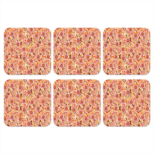 Retro - Bloemen - Patroon onderzetter kurk middel 366 -3d