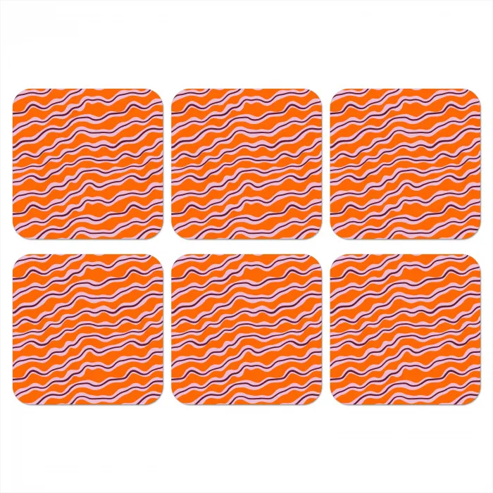 Retro - Golvend - Oranje onderzetter kurk middel 366 -3d
