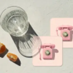 Draaischijftelefoon - Retro - Roze onderzetter kurk middel -sfeer4