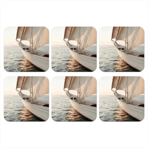Zeilboot - Zee - Beige - Zon onderzetter kurk middel -3d