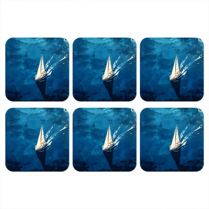 Zeilboot - Water - Abstract - Schaduw onderzetter kurk middel -3d