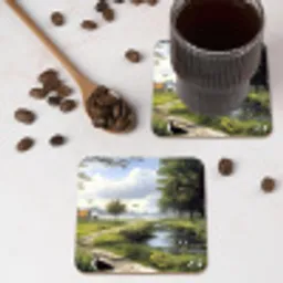 Zandpad - Groen landschap - Water onderzetter kurk middel -sfeer2