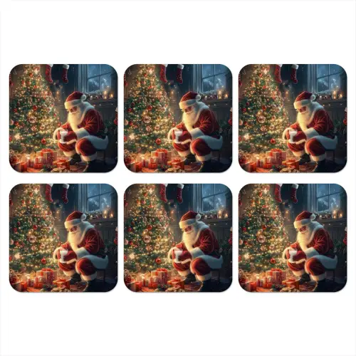 Kerstman - Haard - Donker onderzetter kurk middel -3d