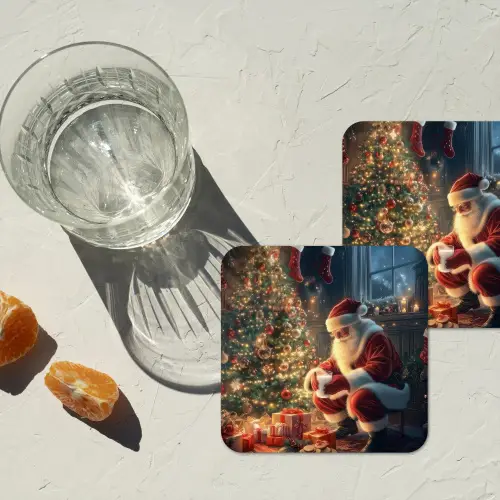 Kerstman - Haard - Donker onderzetter kurk middel -sfeer4