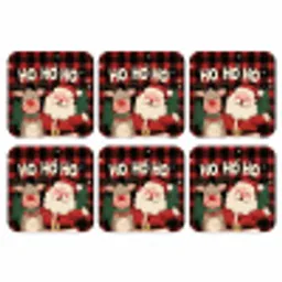 Kerstman - Rendier - Tekst - Rood - Zwart onderzetter kurk middel -3d