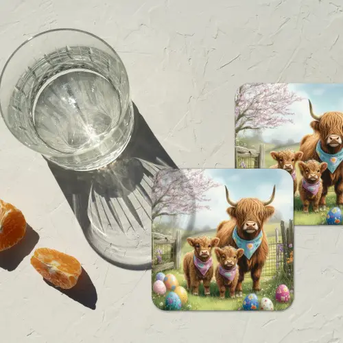 Schotsehooglanders - Paaseieren - Lente onderzetter kurk middel -sfeer4
