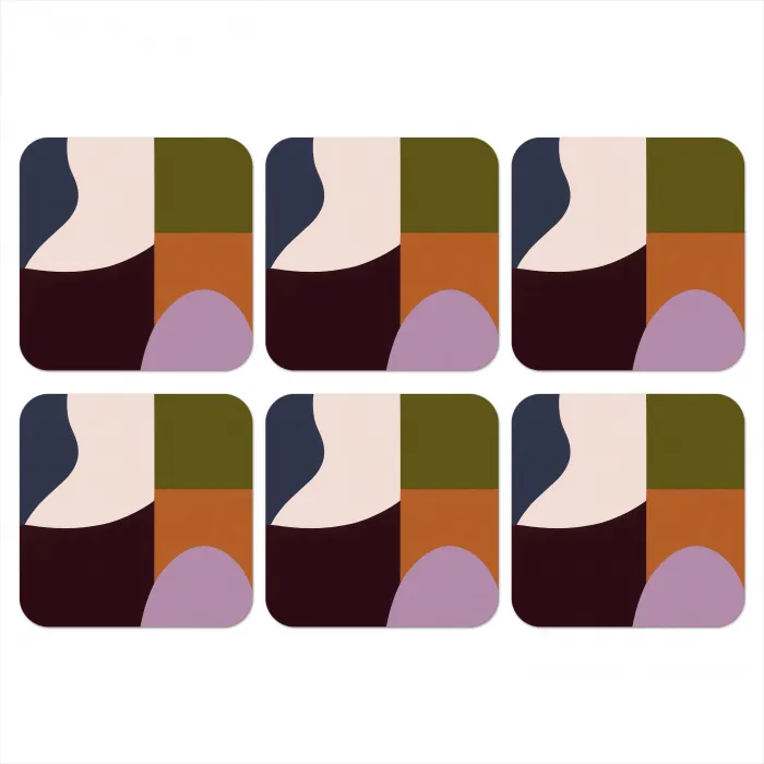 Vormen - Abstract - Kleuren - Vierkant onderzetter kurk middel -3d