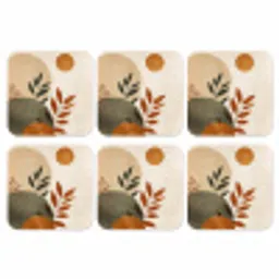 Vormen - Rond - Bladeren - Beige onderzetter kurk middel -3d
