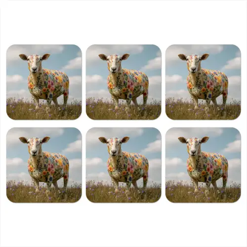 Schaap - Bloemen - Weide onderzetter kurk middel -3d