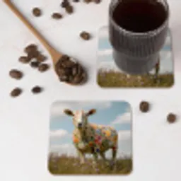 Schaap - Bloemen - Weide onderzetter kurk middel -sfeer2