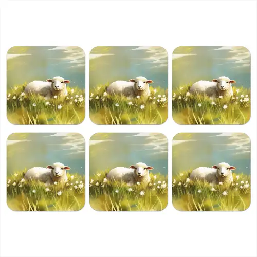 Schaap - Weide - Groen onderzetter kurk middel -3d